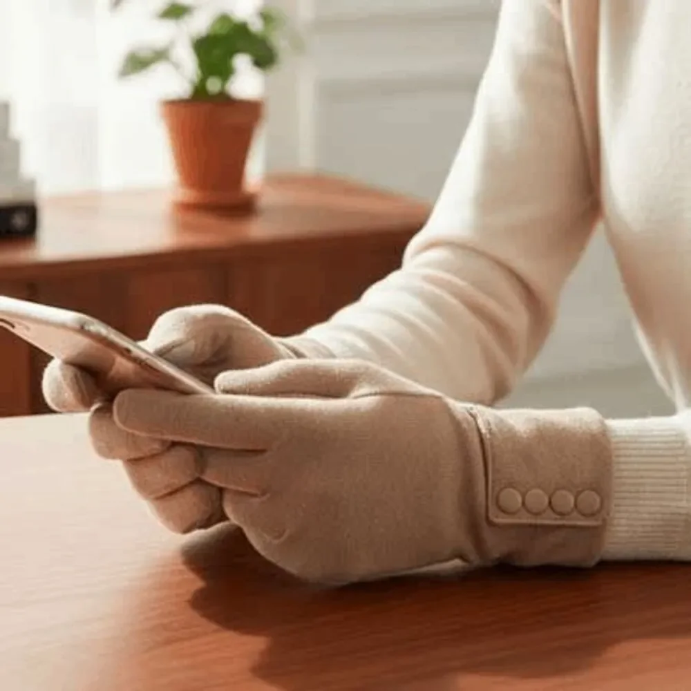 Ladies Taupe Touch Screen Fashionable Winter Gloves